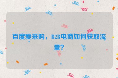 百度愛采購，B2B電商如何獲取流量？