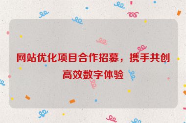 網站優化項目合作招募，攜手共創高效數字體驗