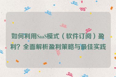 如何利用SaaS模式（軟件訂閱）盈利？全面解析盈利策略與最佳實踐